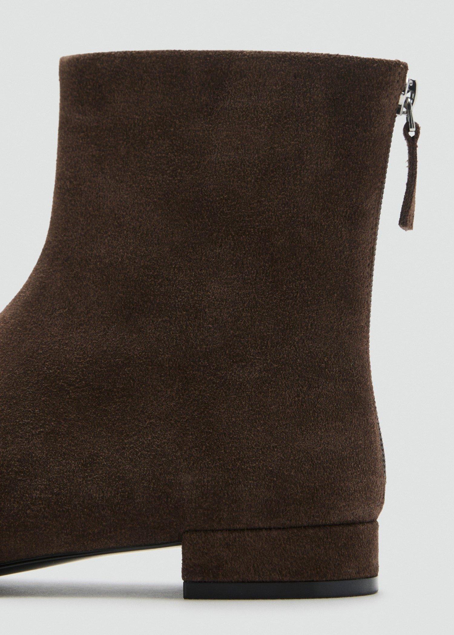 Brown Suede Ankle Boots With Round Toe, Dark Brown, large image number 4