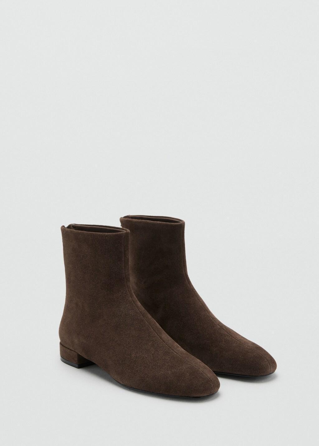 Brown Suede Ankle Boots With Round Toe, Dark Brown, large image number 5