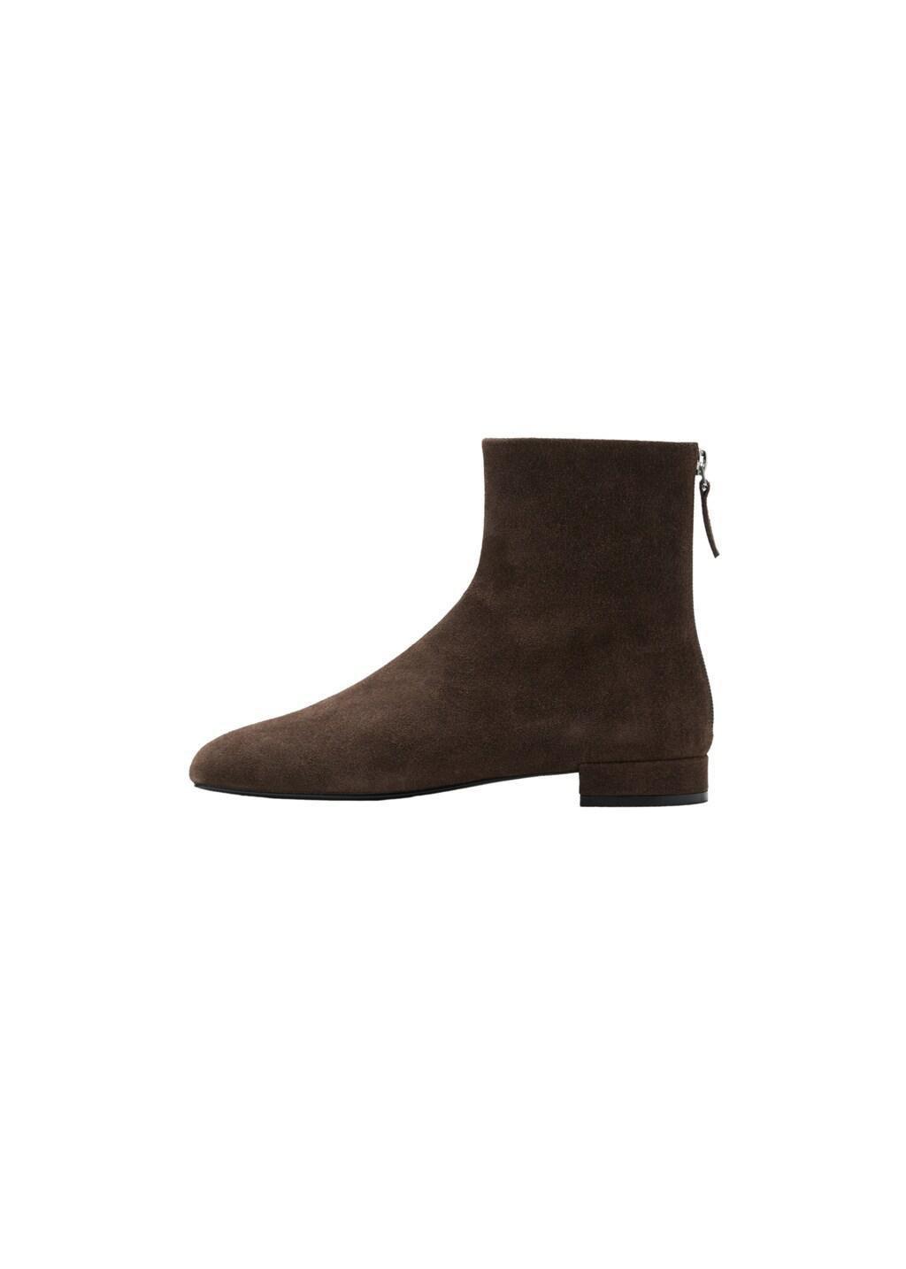 Brown Suede Ankle Boots With Round Toe, Dark Brown, large image number 9