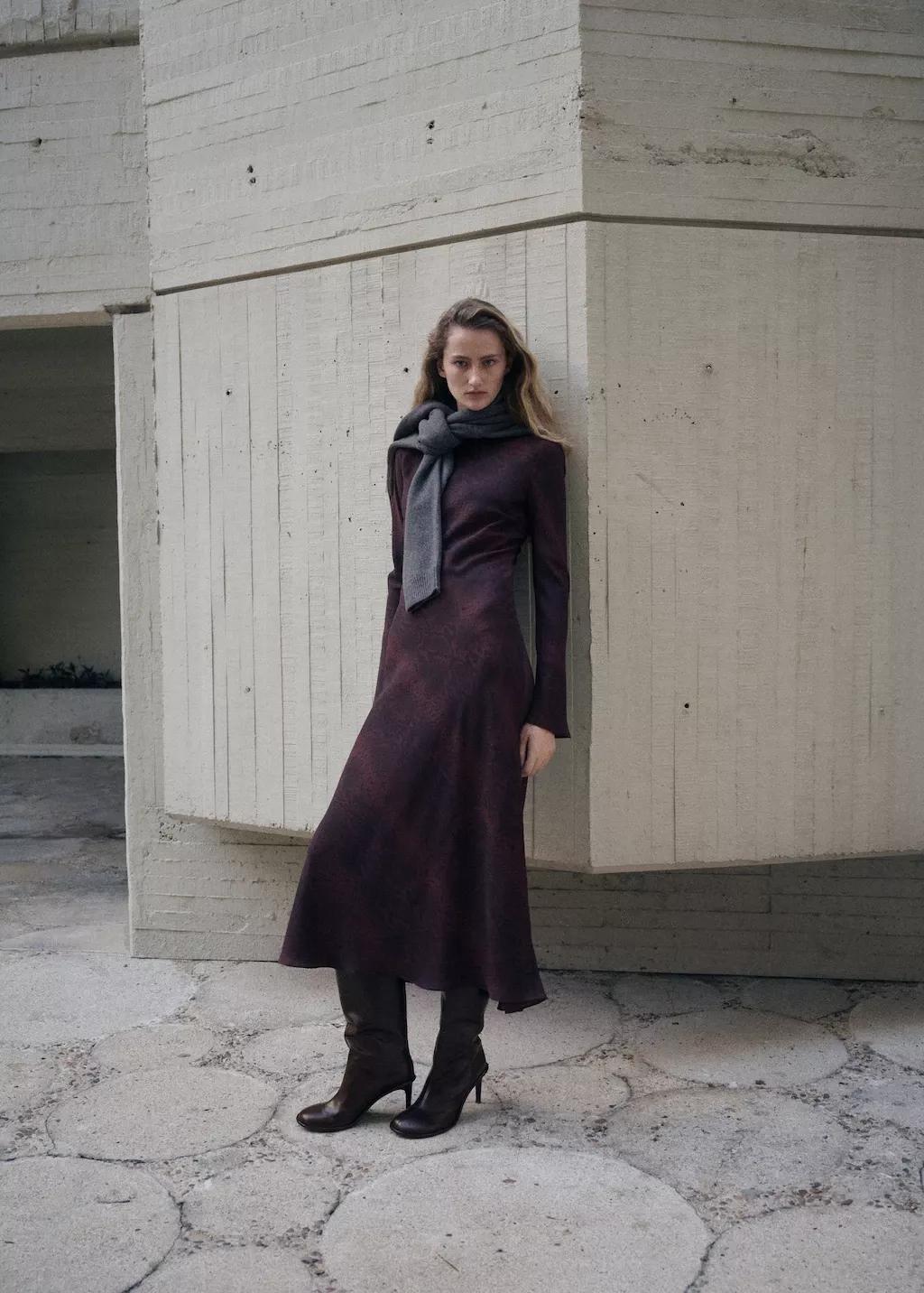 Burgundy A-Line Animal-Print Dress, 0201_78, medium