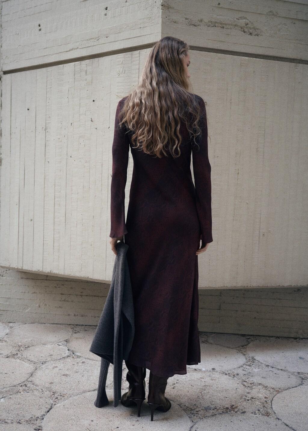 Burgundy A-Line Animal-Print Dress, 0201_78, large image number 2