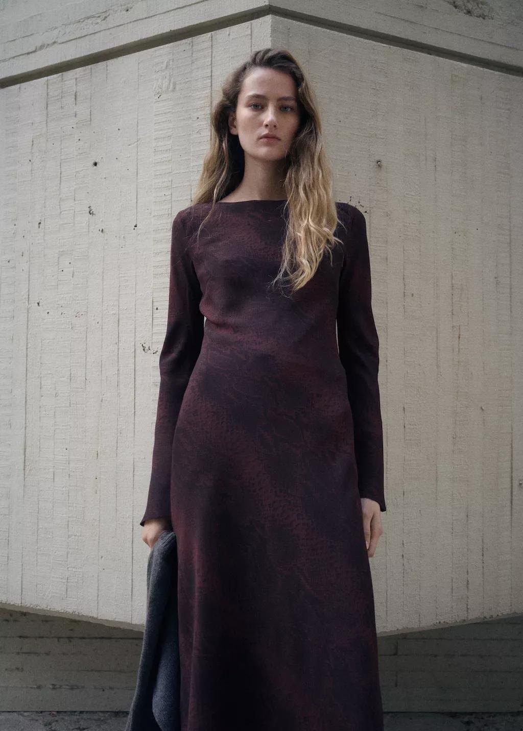 Burgundy A-Line Animal-Print Dress, 0201_78, large image number 3