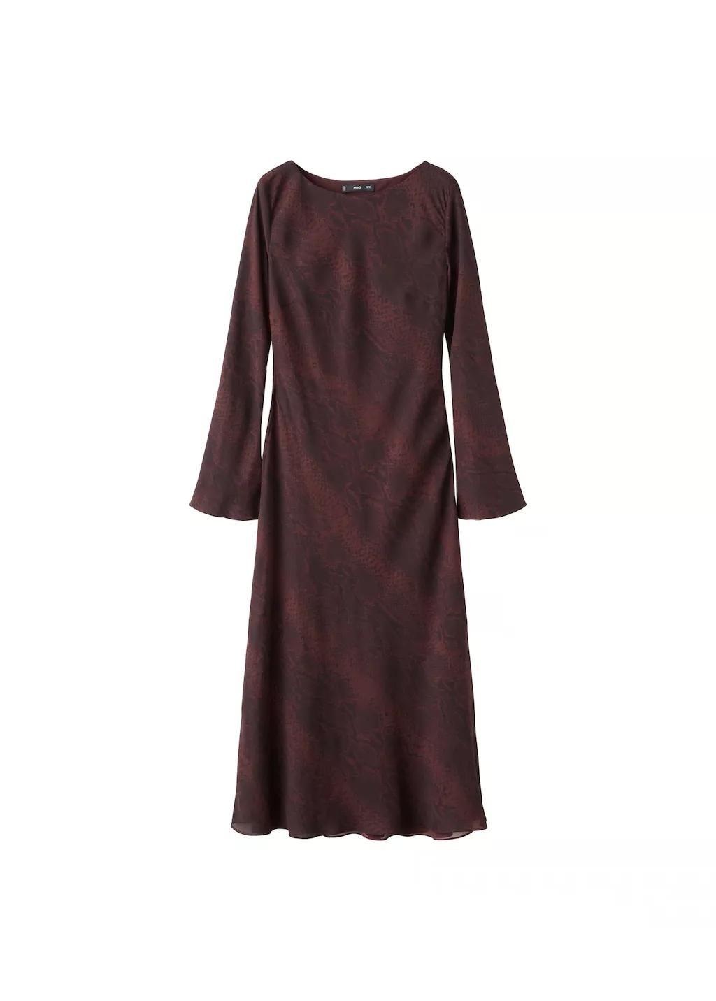 Burgundy A-Line Animal-Print Dress, 0201_78, large image number 5