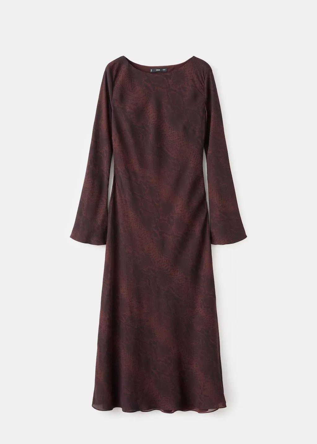 Burgundy A-Line Animal-Print Dress, 0201_78, large image number 6
