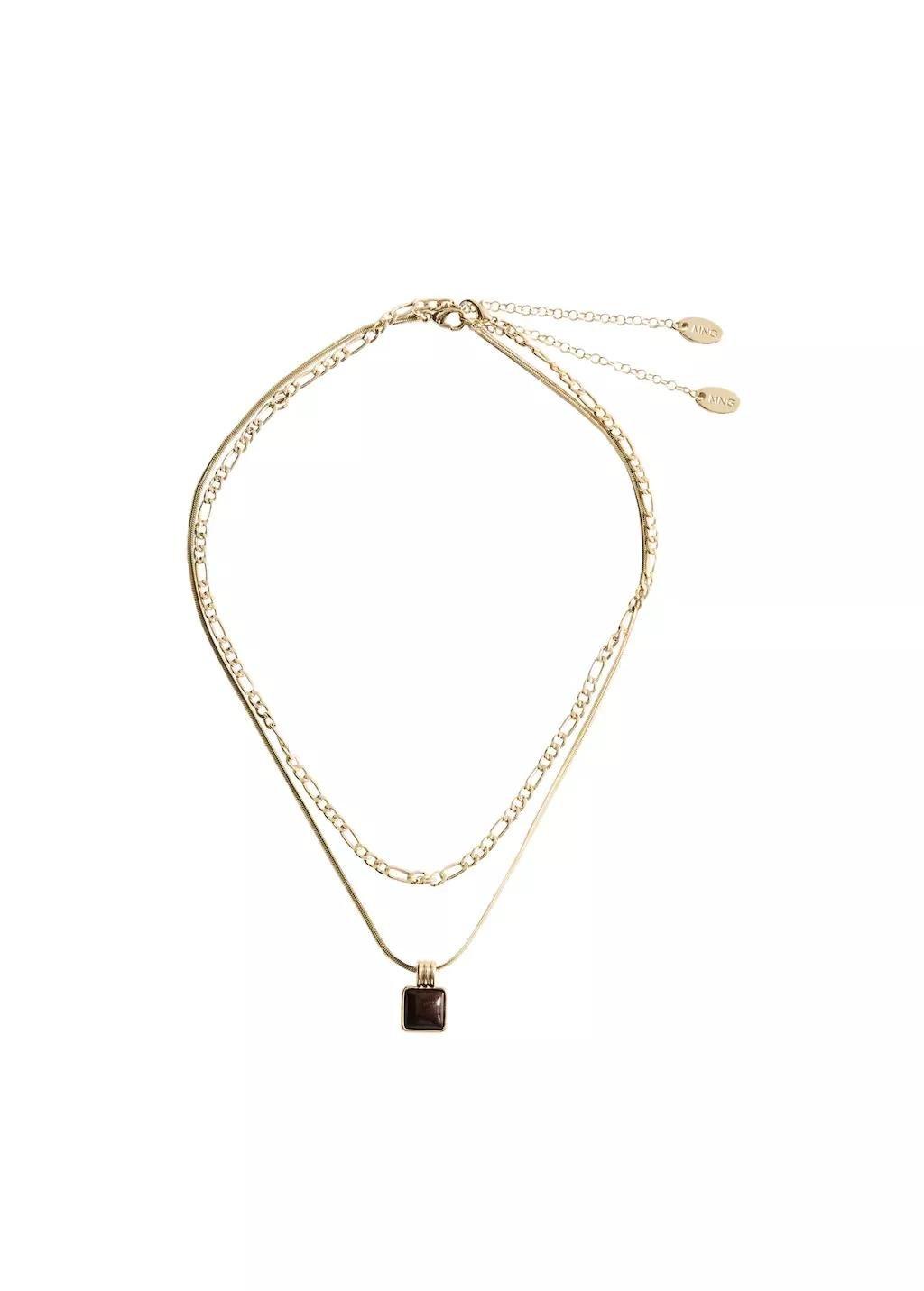 Gold Double Pendant Necklace, 0201_OR, large image number 7