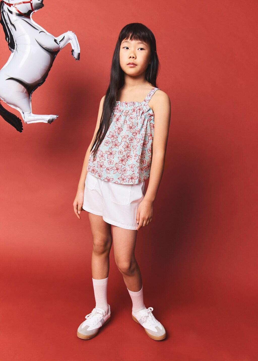 Green Floral Print Top, Kids Girls, Turquoise - Aqua, large image number 0