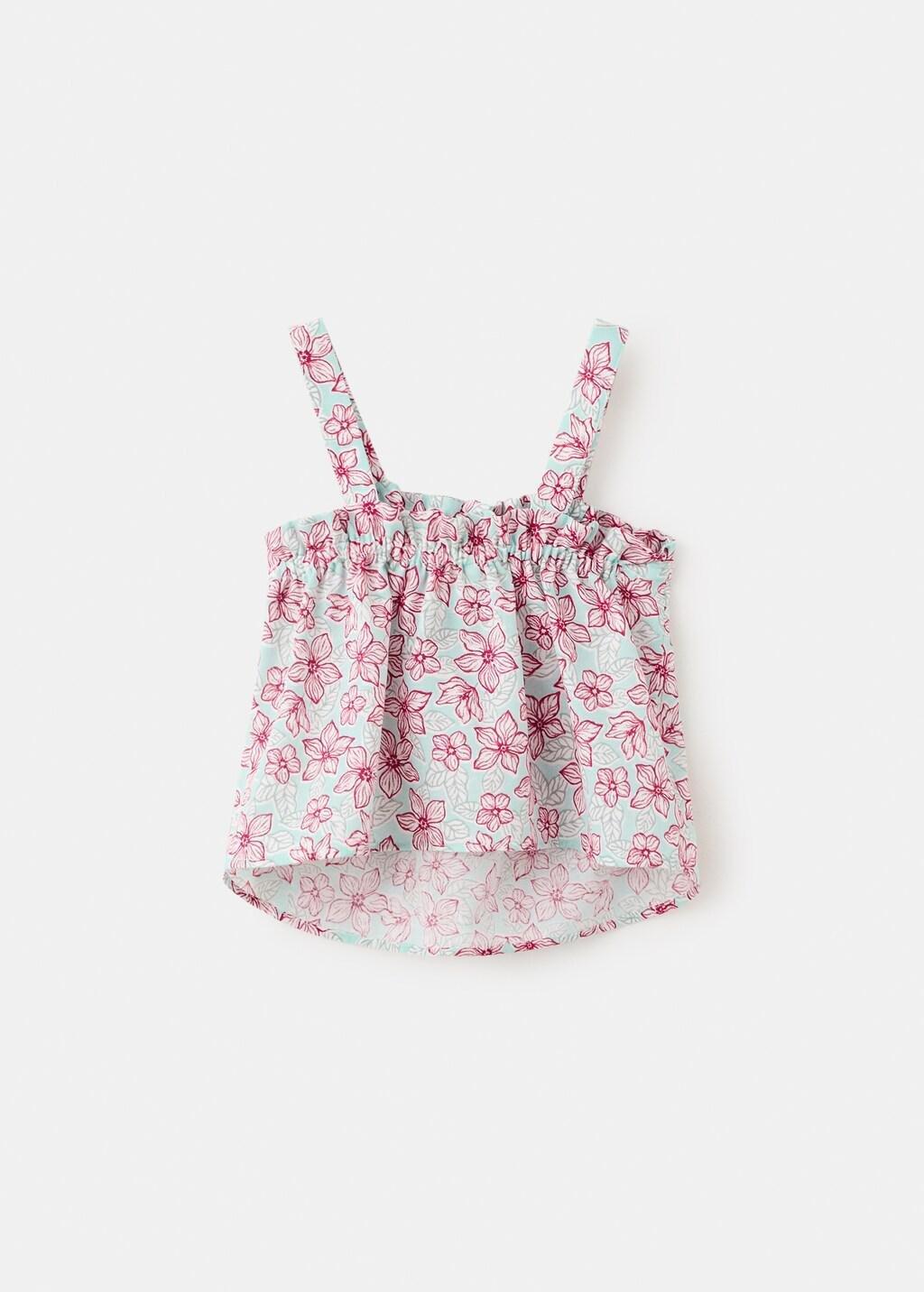 Green Floral Print Top, Kids Girls, Turquoise - Aqua, large image number 2