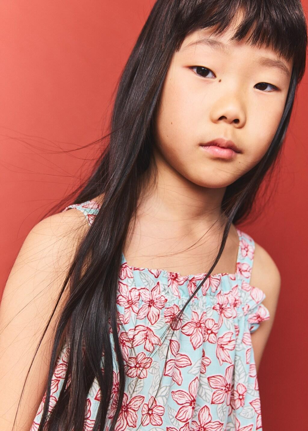 Green Floral Print Top, Kids Girls, Turquoise - Aqua, large image number 3