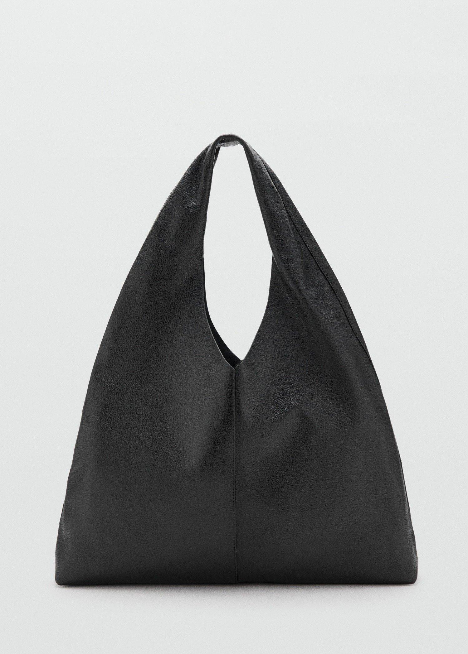 Black Leather Shoulder Bag, Black, large image number 2