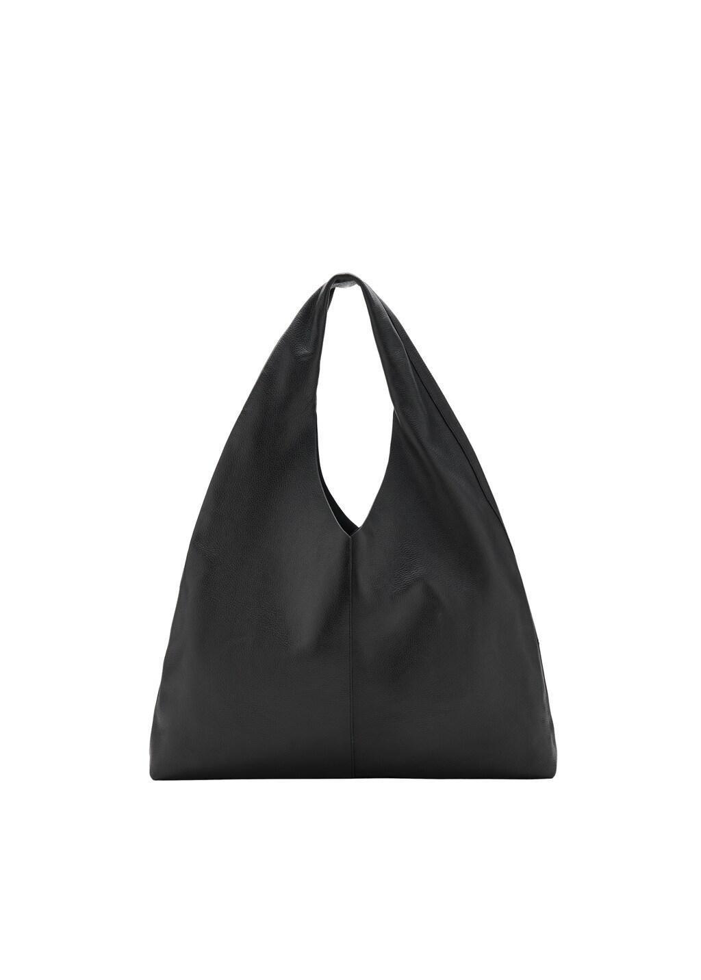Black Leather Shoulder Bag, Black, large image number 6