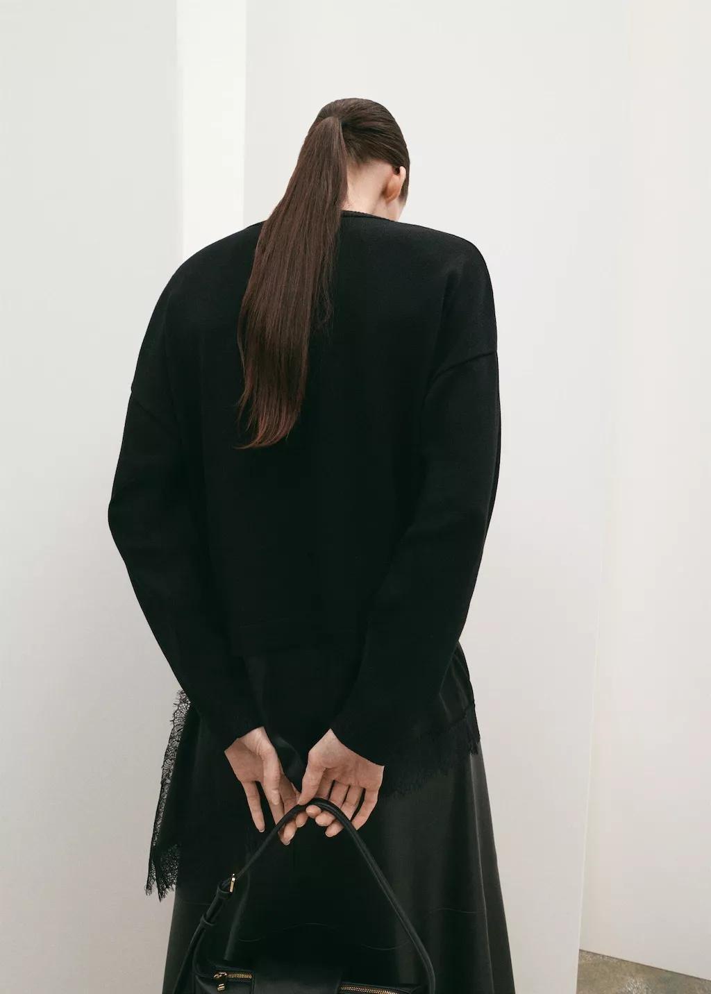 Black Long Sweater With Lace Combination, Black, large image number 2