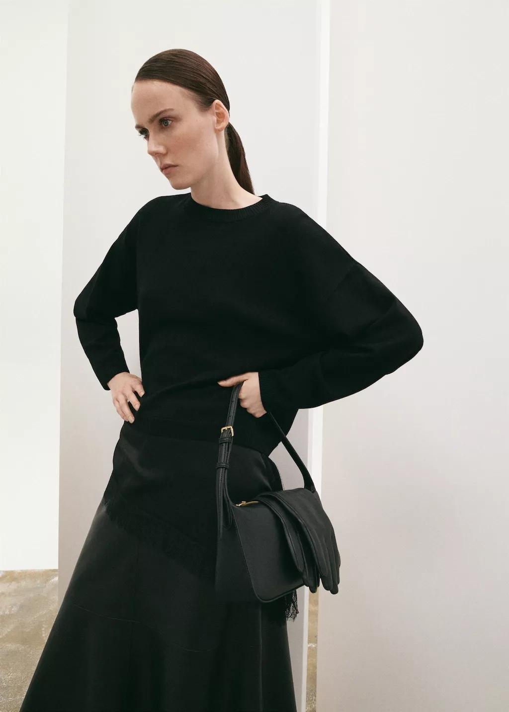 Black Long Sweater With Lace Combination, Black, large image number 3