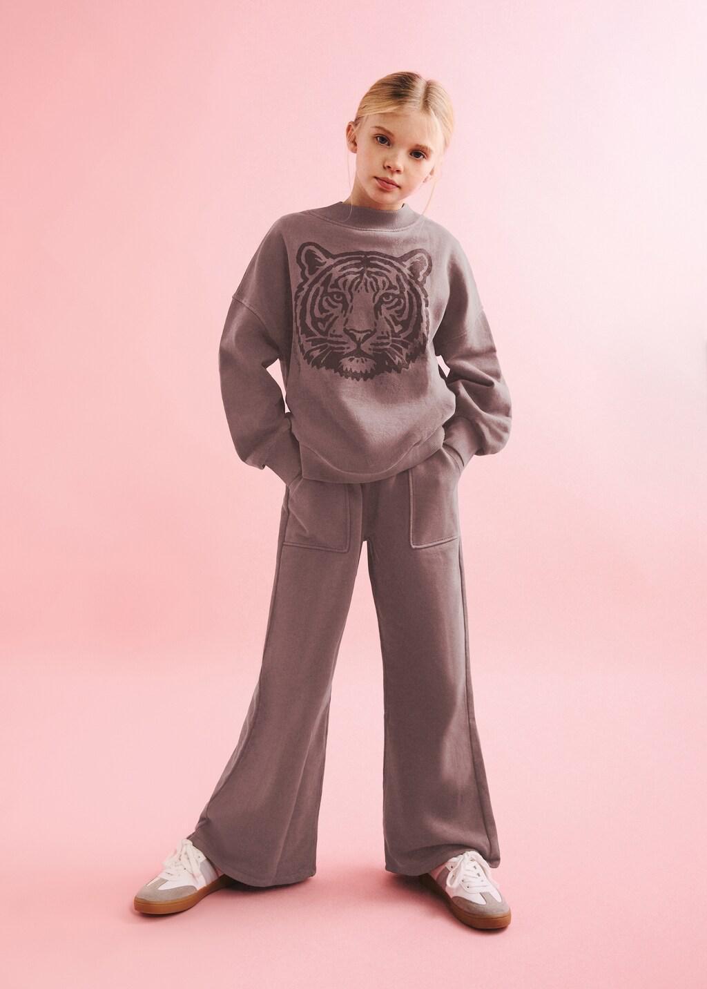 Brown Cotton Wide Leg Trousers, Kids Girl, Dark Brown, medium