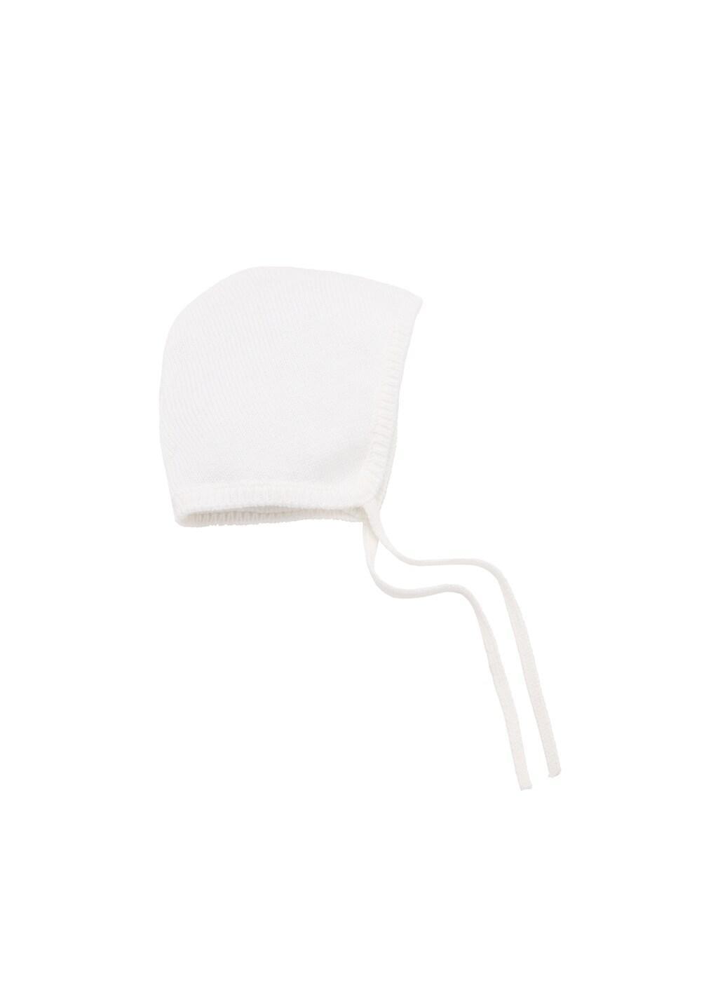 White Knit Beanie With Tie Closure, Baby Newborn, 0201_02, large image number 2