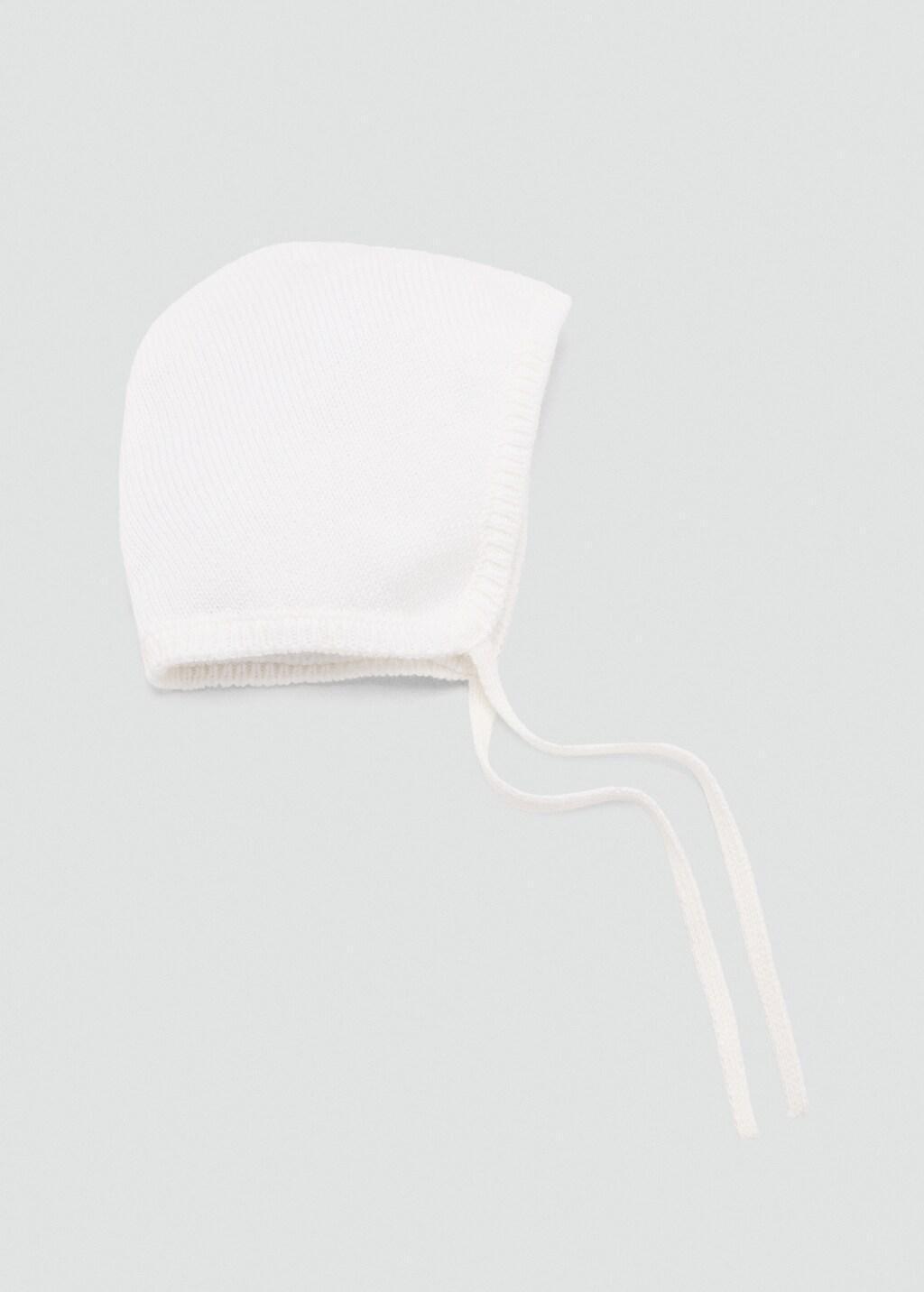 White Knit Beanie With Tie Closure, Baby Newborn, 0201_02, large image number 3