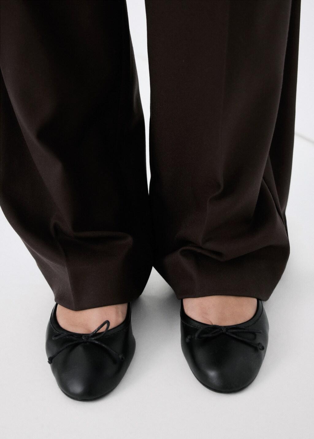 Black Leather Ballet Flats With Bow, 0201_99, large image number 0