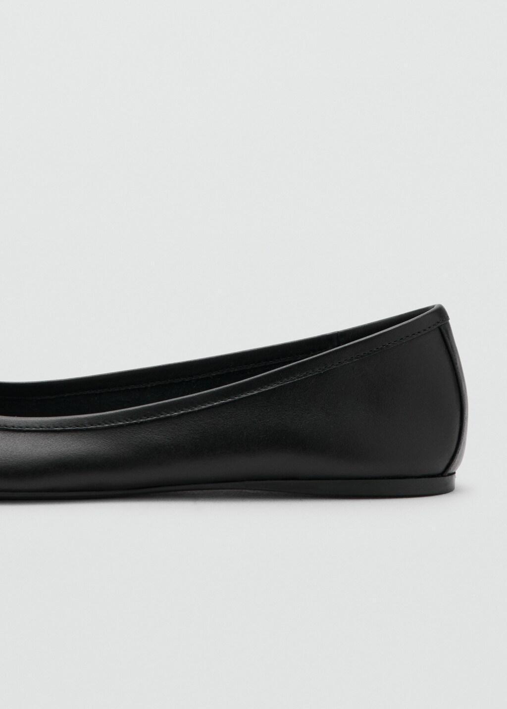 Black Leather Ballet Flats With Bow, 0201_99, large image number 2