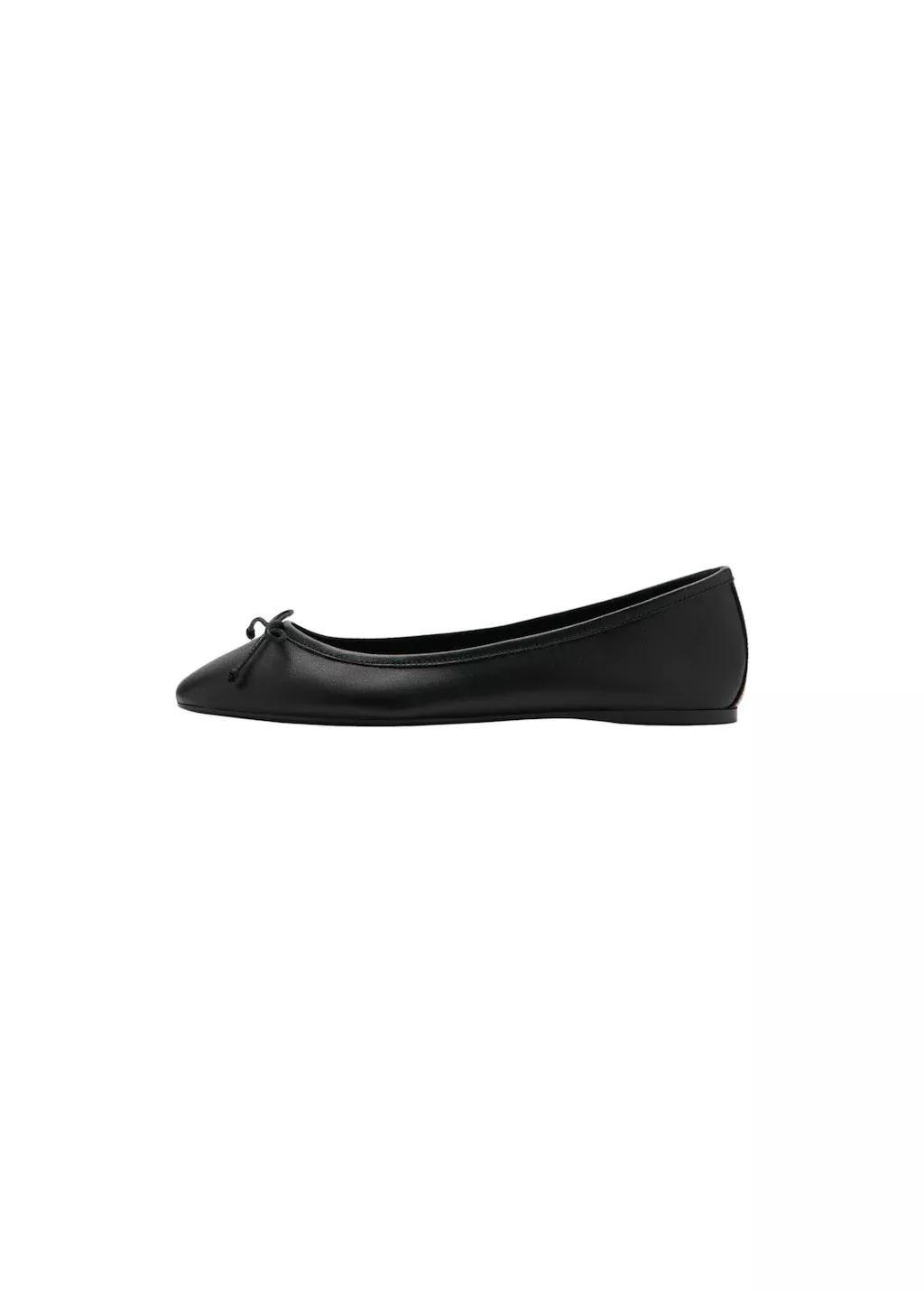 Black Leather Ballet Flats With Bow, 0201_99, large image number 3