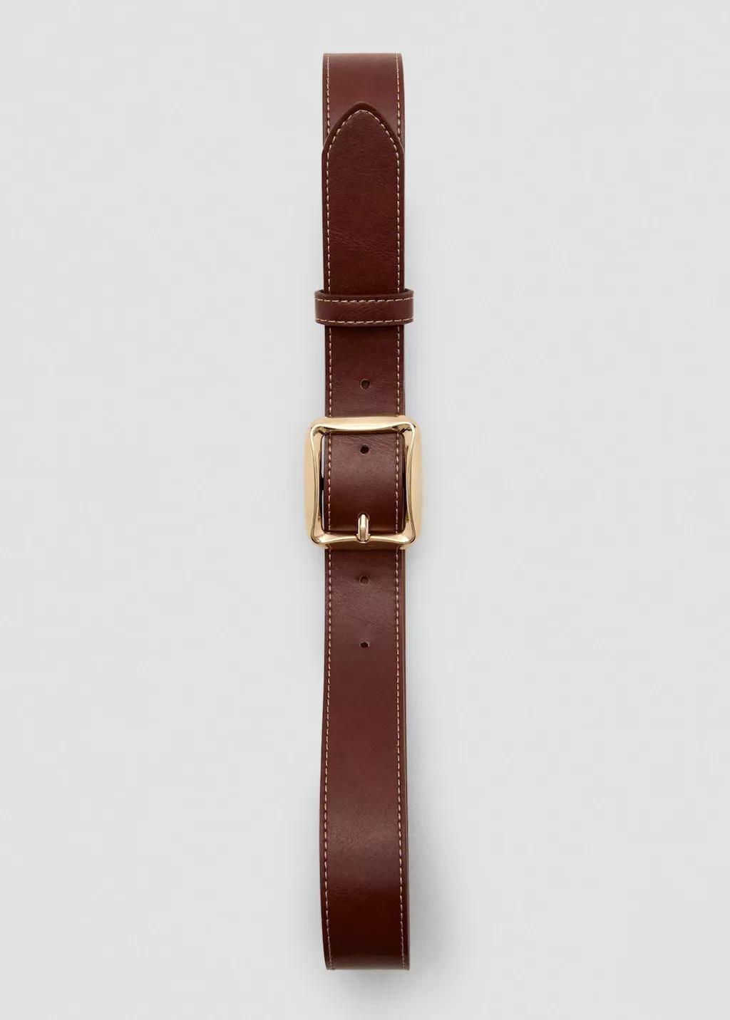 Brown Square Buckle Belt, Brown, large image number 1