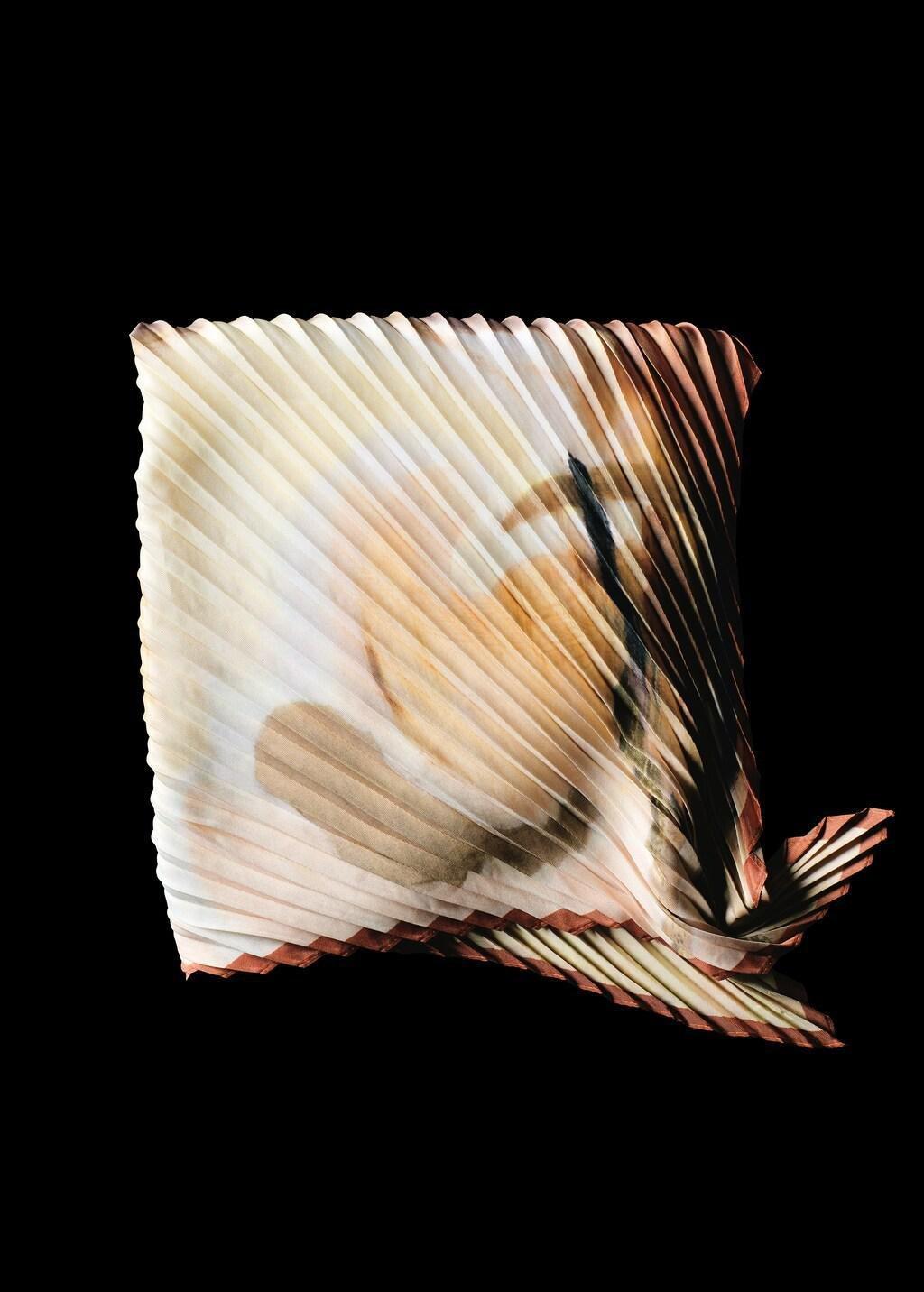 Yellow Printed Pleated Scarf, Yellow, large image number 0