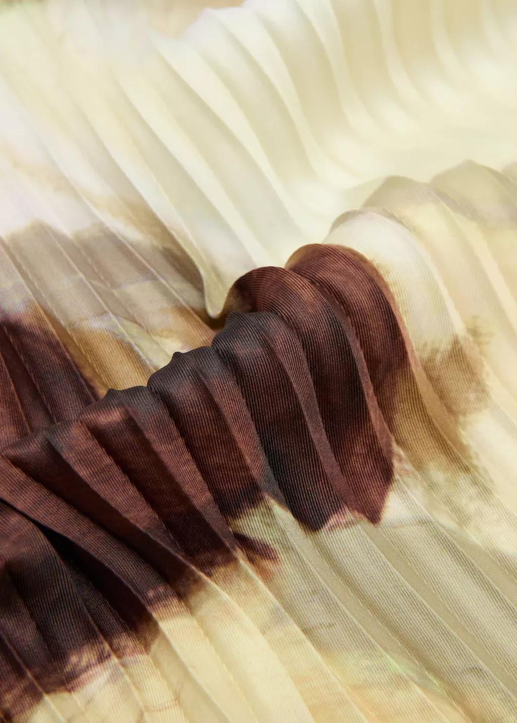 Yellow Printed Pleated Scarf, Yellow, large image number 1