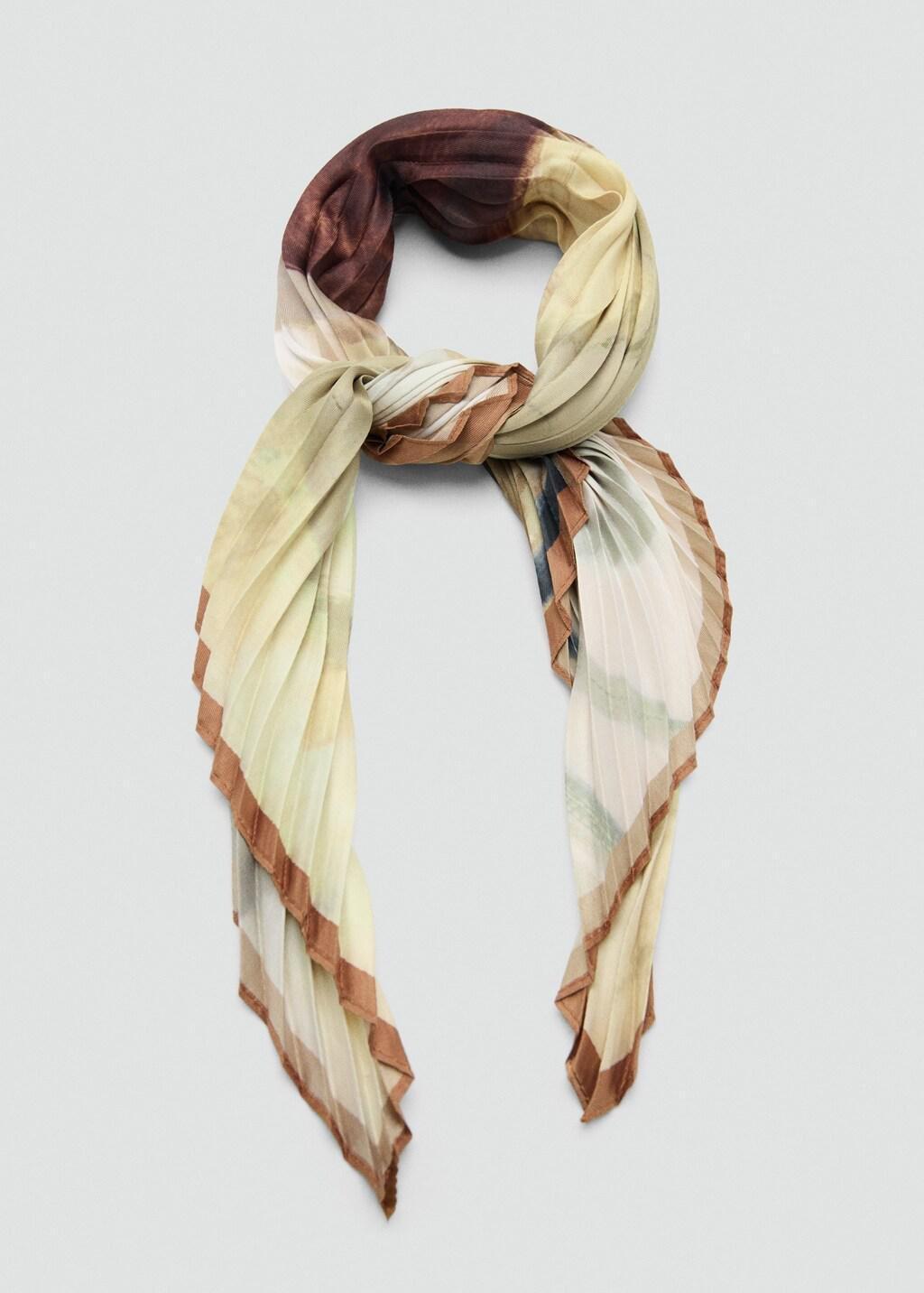 Yellow Printed Pleated Scarf, Yellow, large image number 2