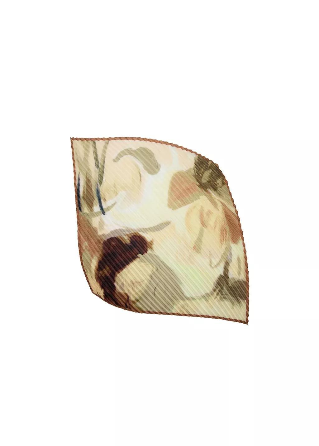 Yellow Printed Pleated Scarf, Yellow, large image number 3