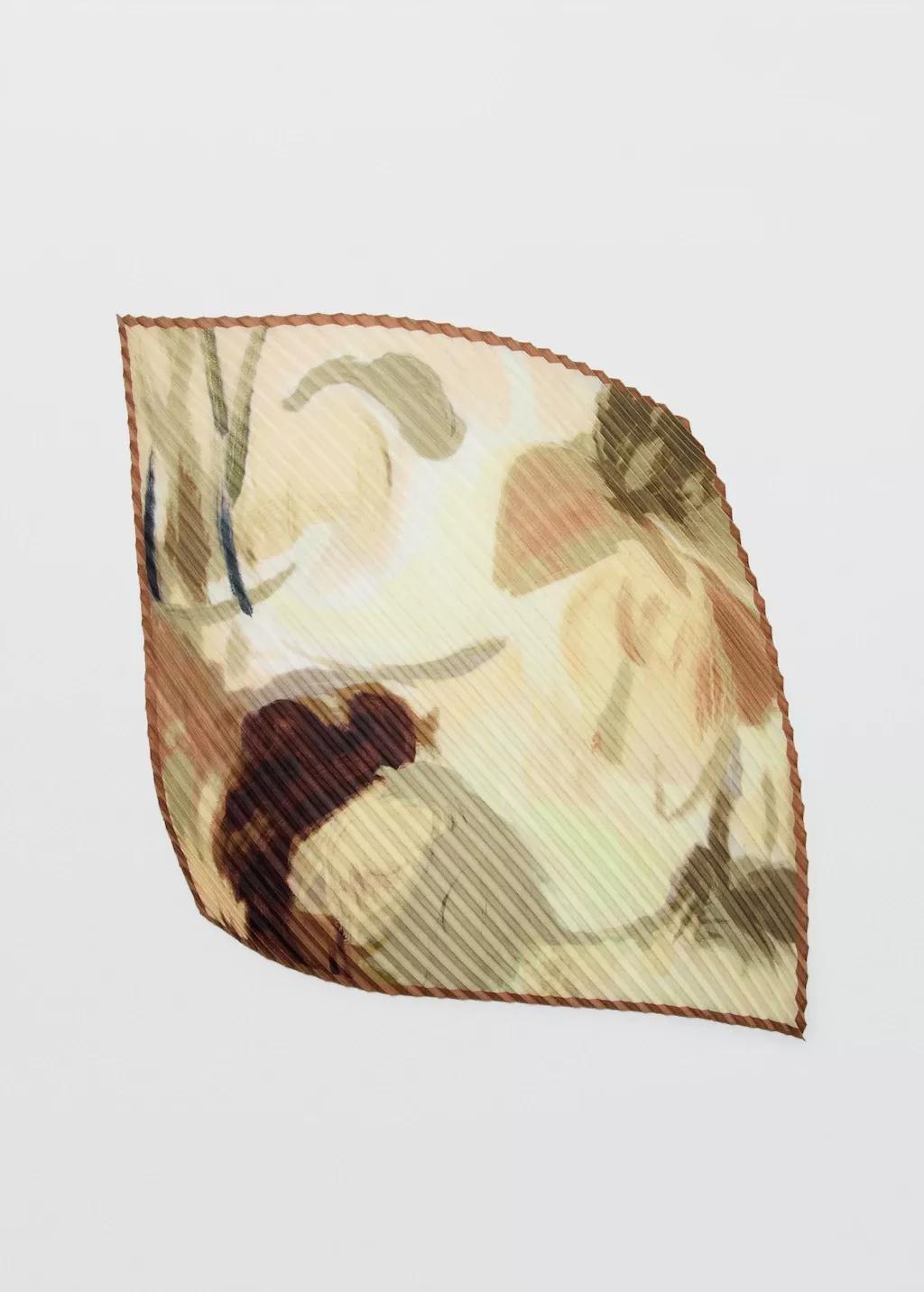 Yellow Printed Pleated Scarf, Yellow, large image number 4