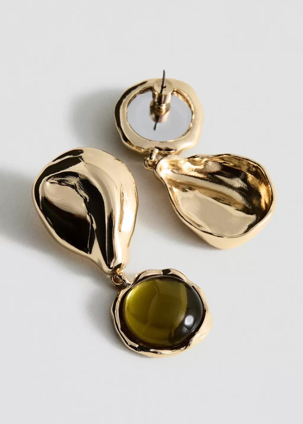 Gold Mixed Resin Earrings, Gold, large image number 1