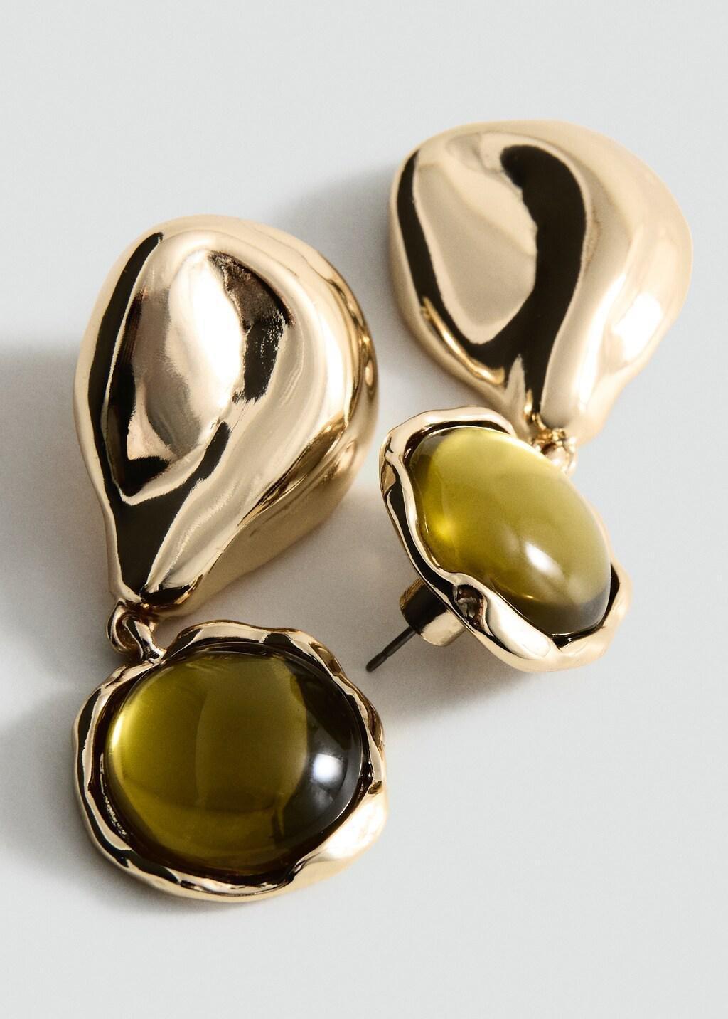 Gold Mixed Resin Earrings, Gold, large image number 2