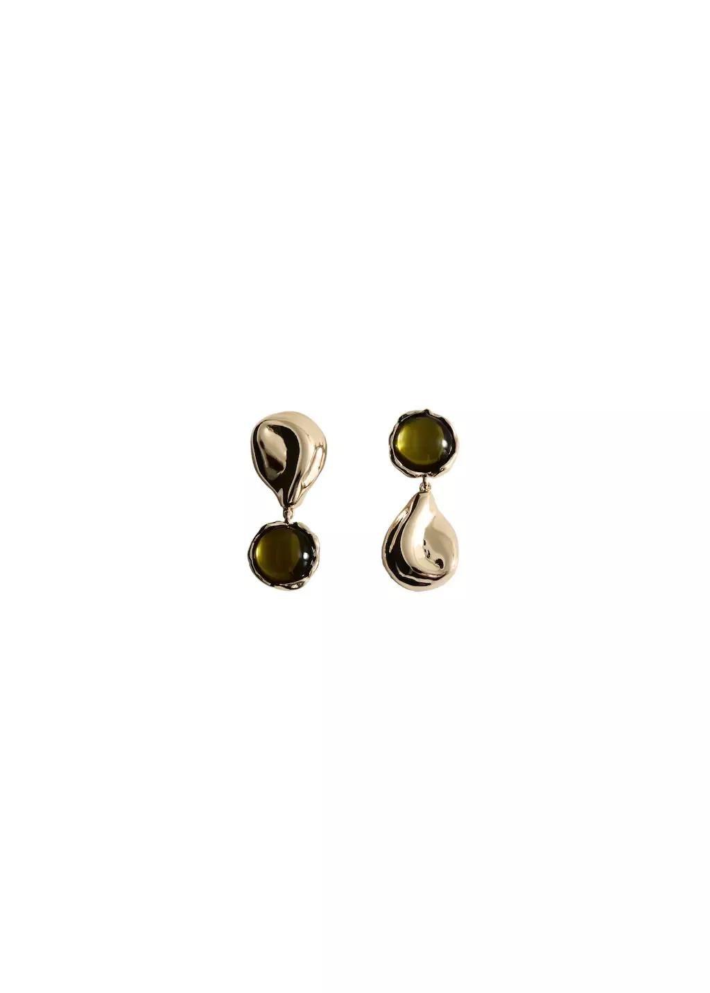 Gold Mixed Resin Earrings, Gold, large image number 3