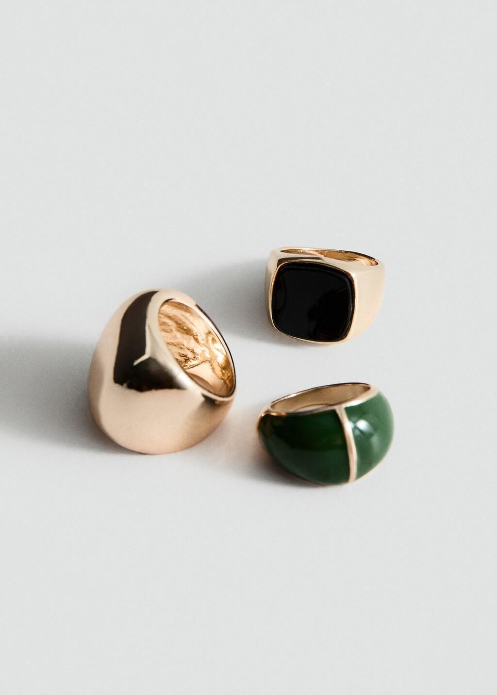 Gold Combined Ring 3 Set, Gold, medium