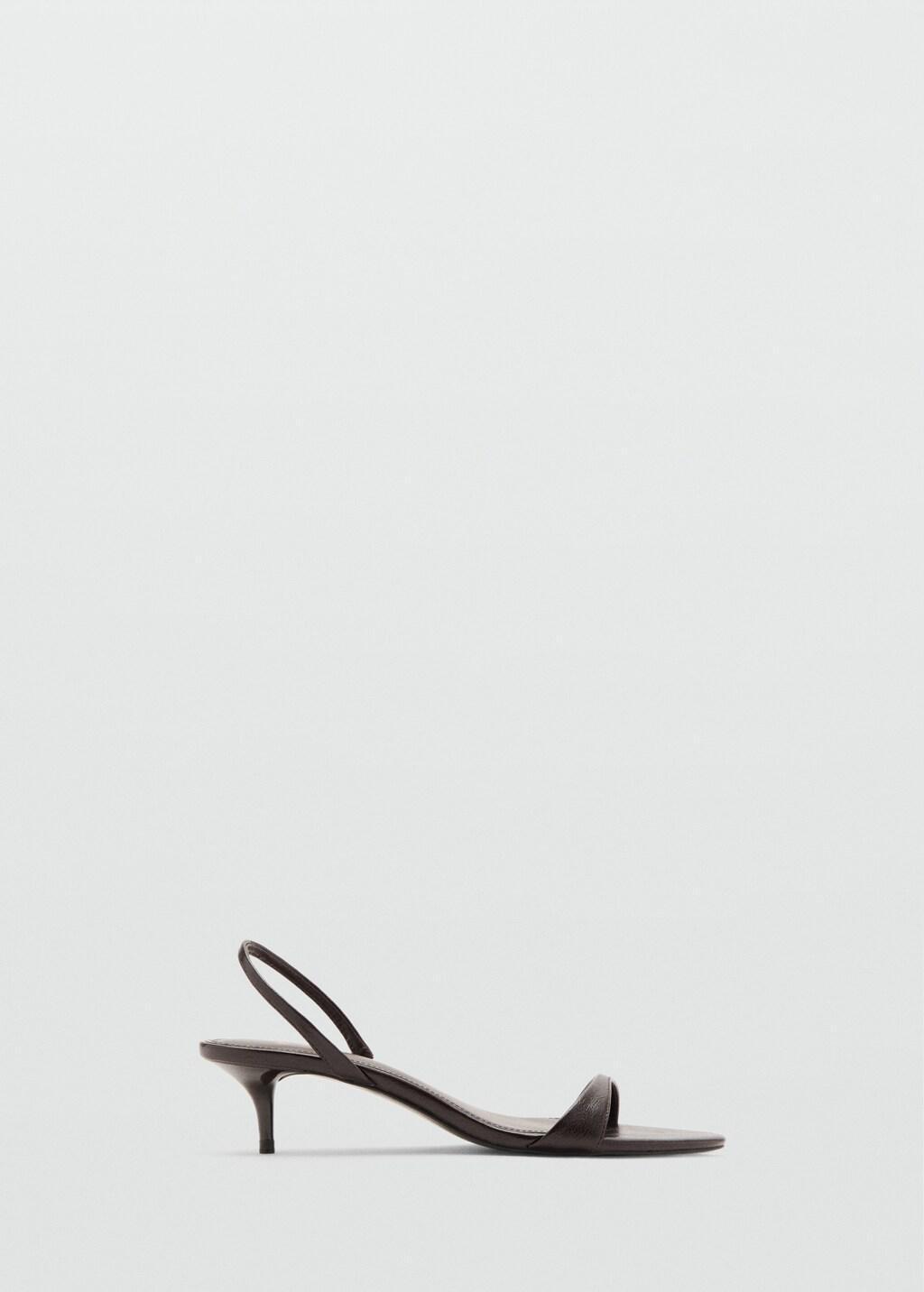 Brown Kitten-Heel Sandals With Strap, Dark Brown, large image number 4