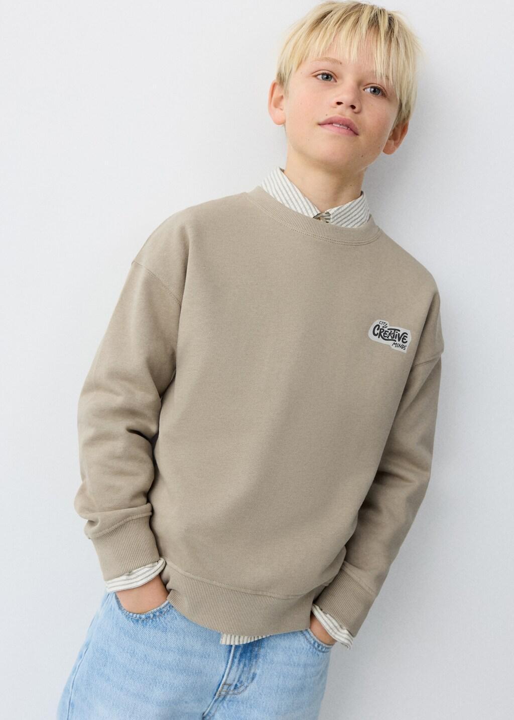 Brown Lt Pastel Printed Cotton Sweatshirt, Kids Boy, Light Pastel Brown, large image number 0