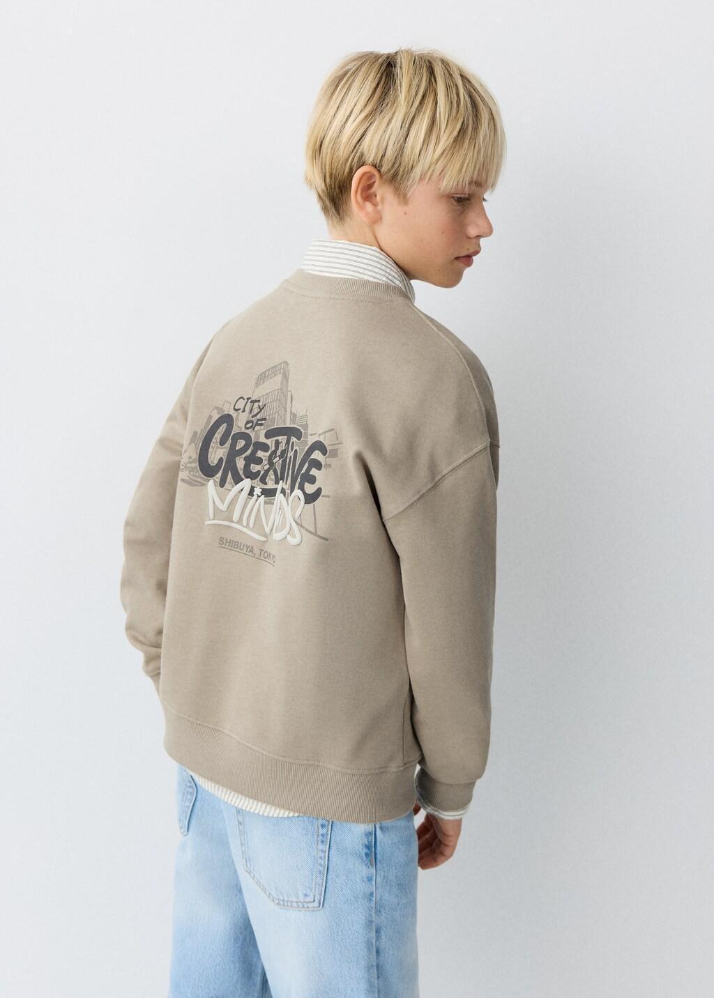 Brown Lt Pastel Printed Cotton Sweatshirt, Kids Boy, Light Pastel Brown, large image number 3