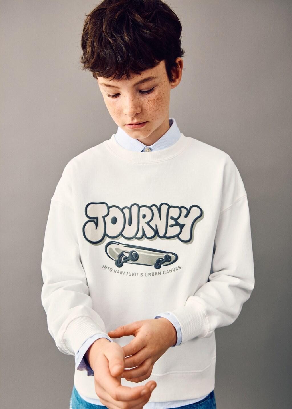 White Printed Cotton Sweatshirt, Kids Boys, Natural White, large image number 3