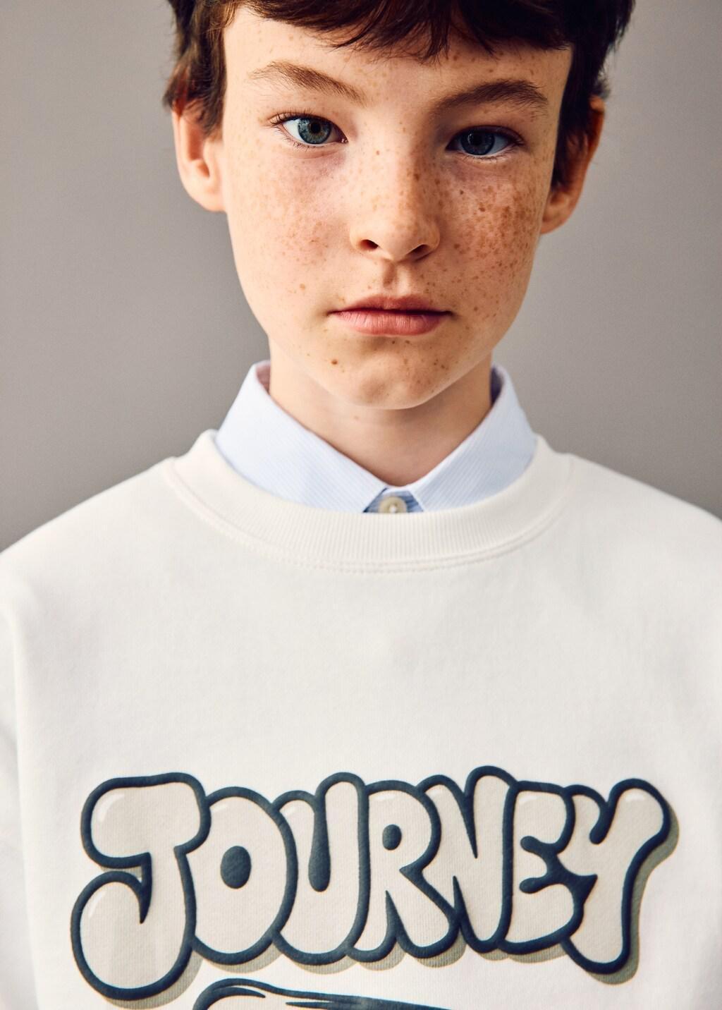 White Printed Cotton Sweatshirt, Kids Boys, Natural White, large image number 4