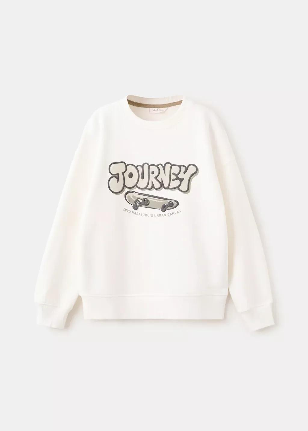 White Printed Cotton Sweatshirt, Kids Boys, Natural White, large image number 7