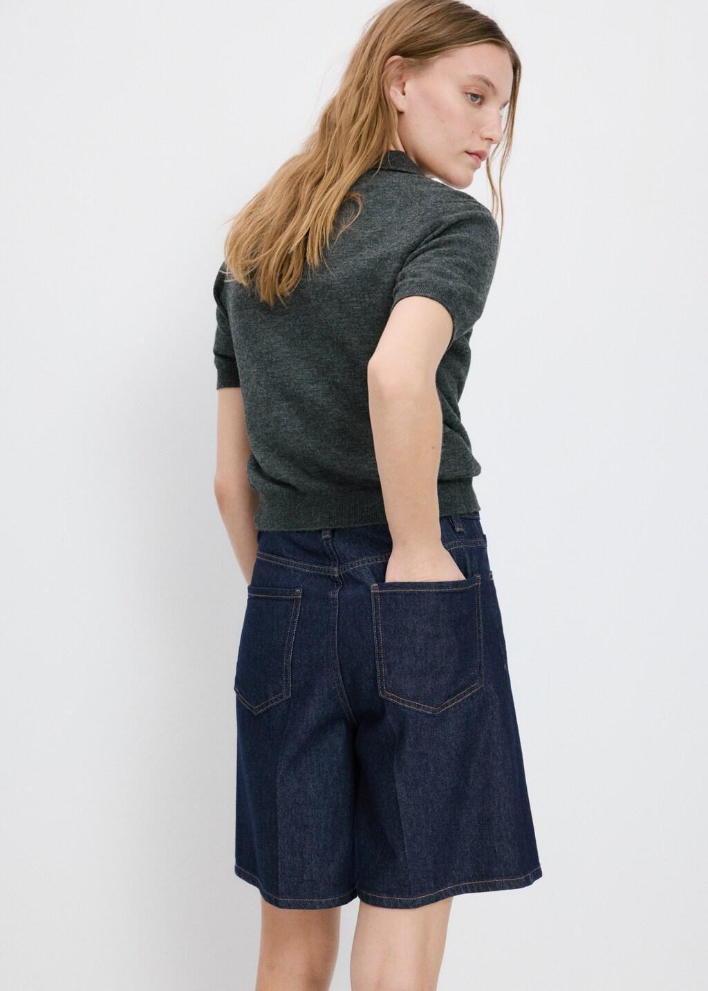 Blue High-Waist Straight-Fit Denim Shorts, Open Blue, medium