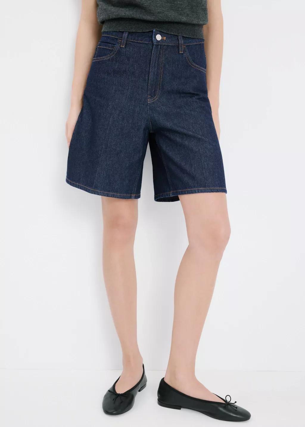 Blue High-Waist Straight-Fit Denim Shorts, Open Blue, large image number 3