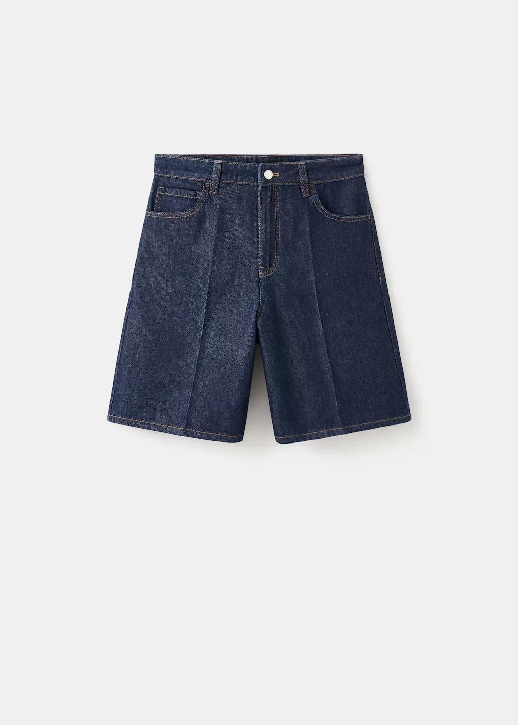 Blue High-Waist Straight-Fit Denim Shorts, Open Blue, large image number 7