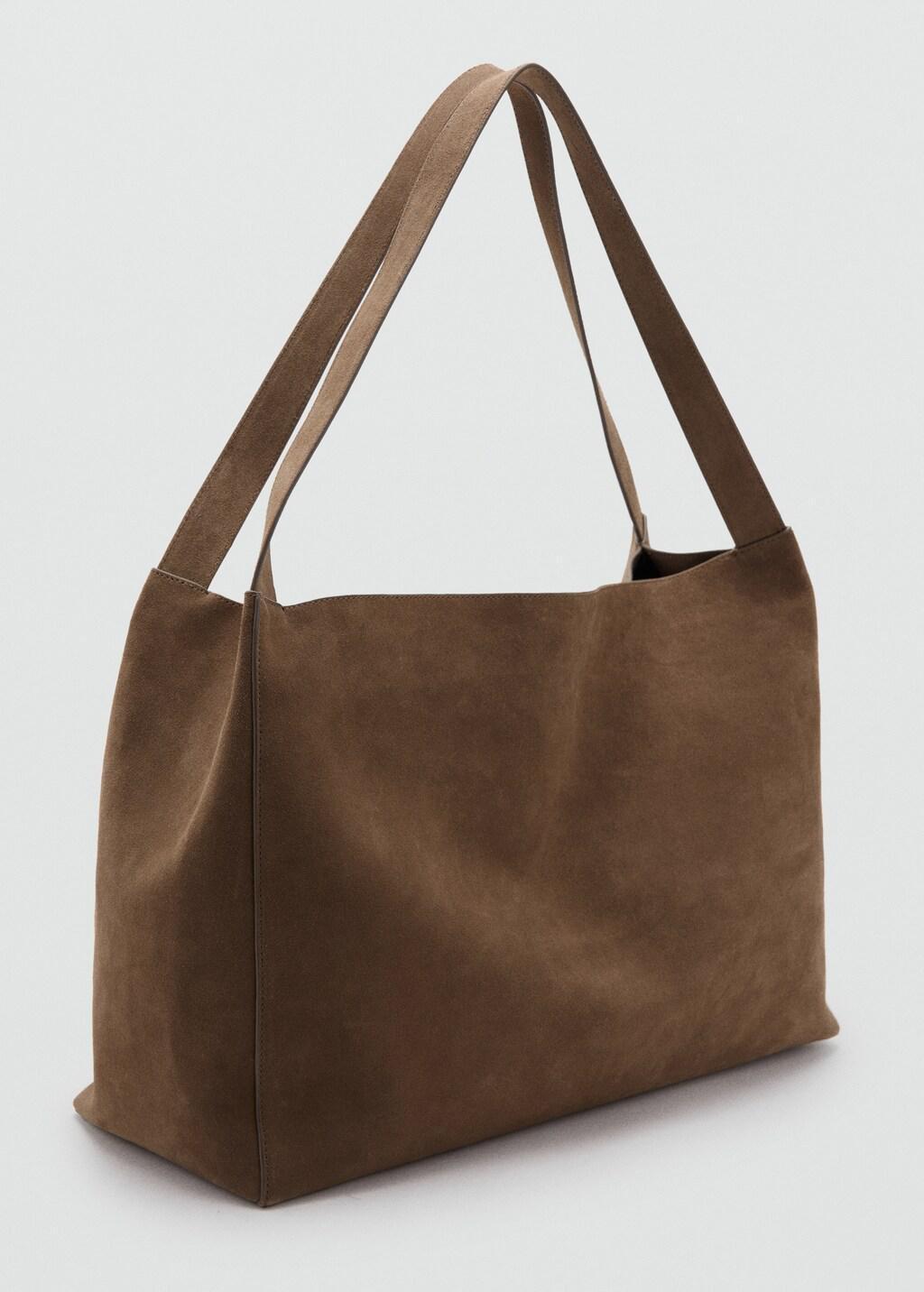 Brown Suede Leather Shopper Bag, Medium Brown, large image number 0