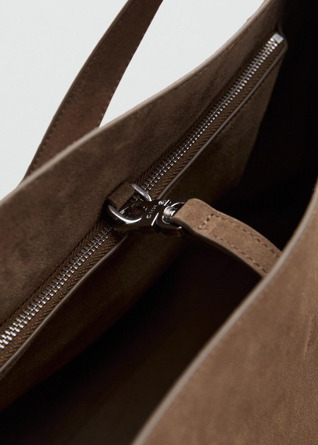 Brown Suede Leather Shopper Bag, Medium Brown, large image number 1