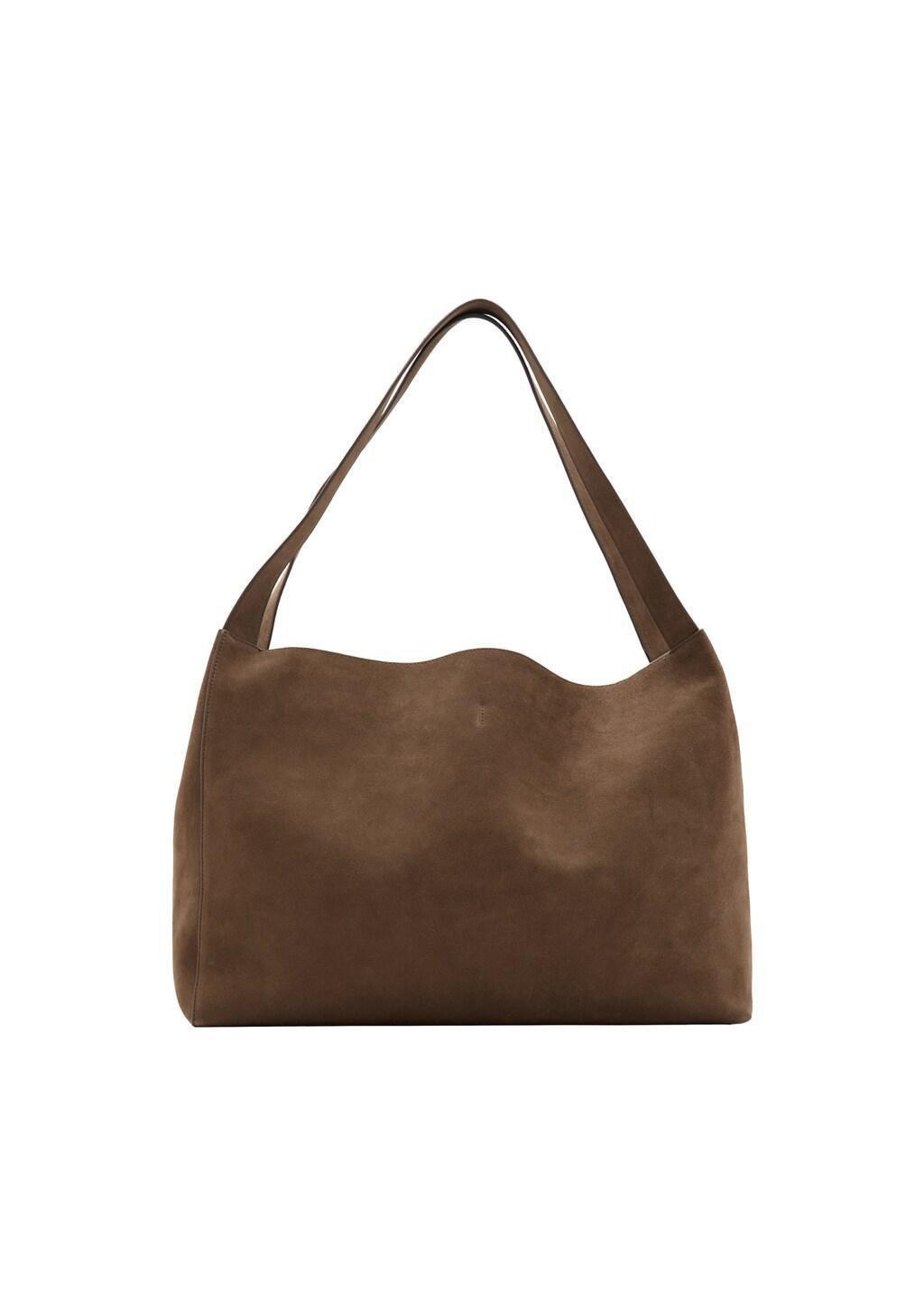 Brown Suede Leather Shopper Bag, Medium Brown, large image number 2