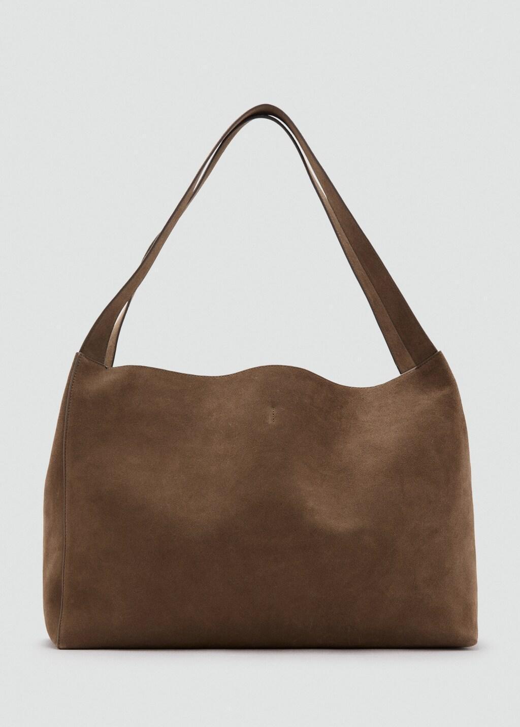Brown Suede Leather Shopper Bag, Medium Brown, large image number 3
