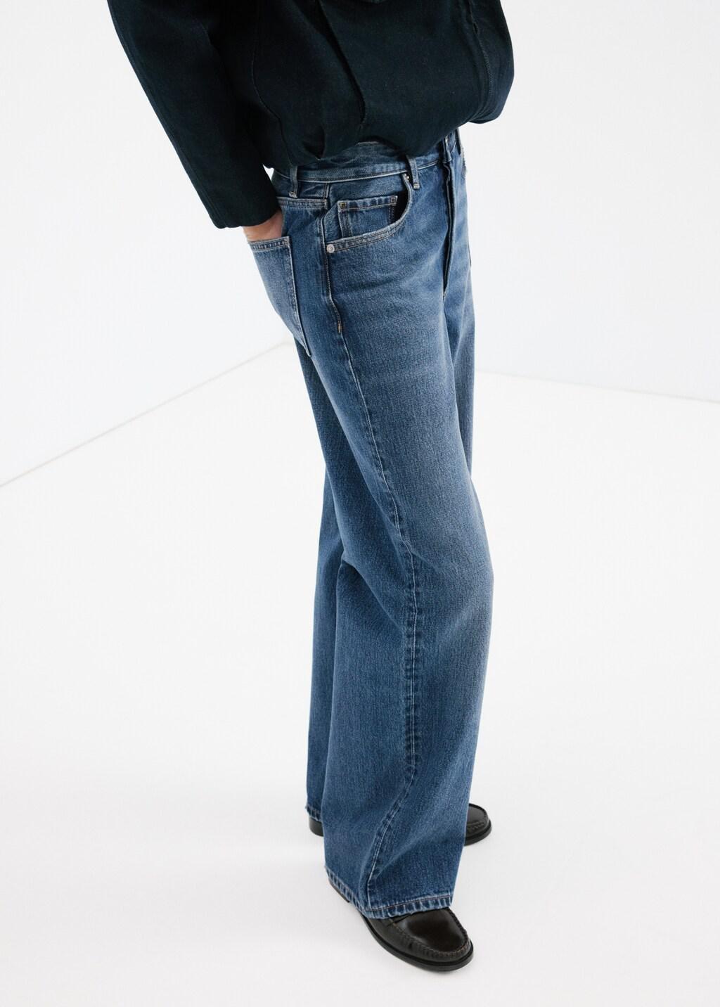 Blue Straight Low-Waist Jeans, Open Blue, large image number 3