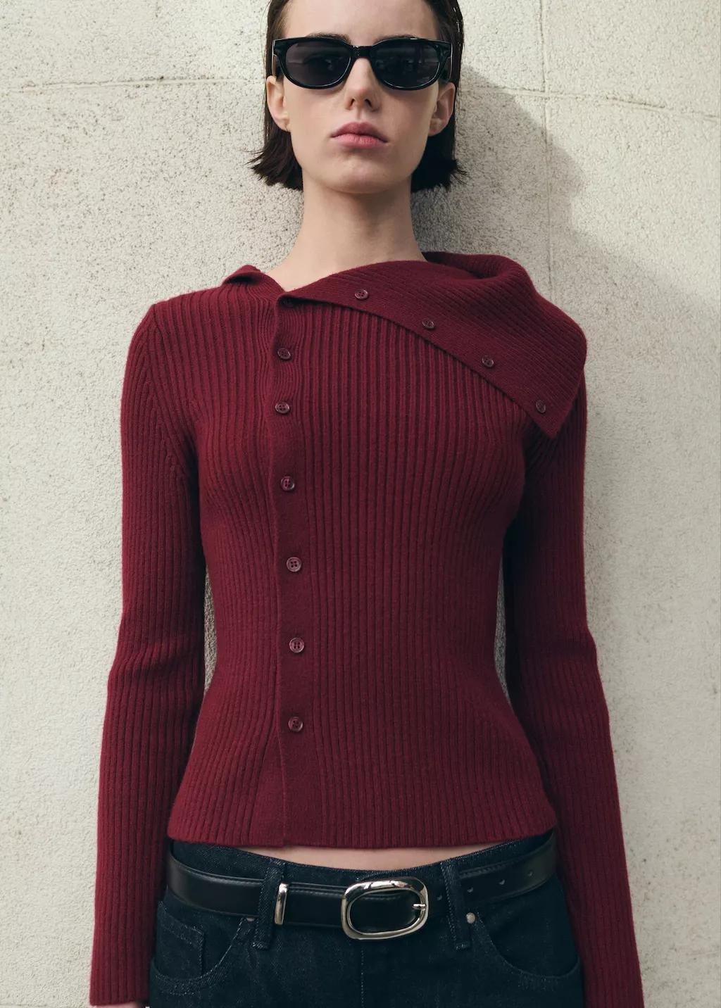 Red Cardigan With Shawl Collar, 0201_70, large image number 3