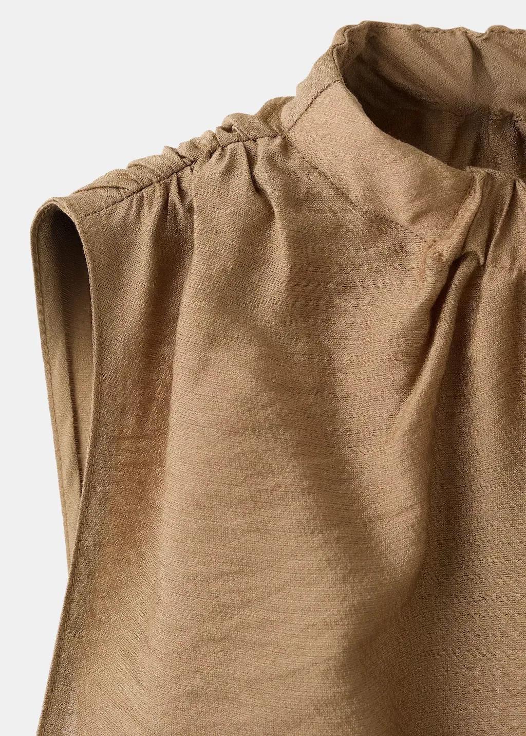 Brown Draped Neck Satin Top, 0201_30, medium