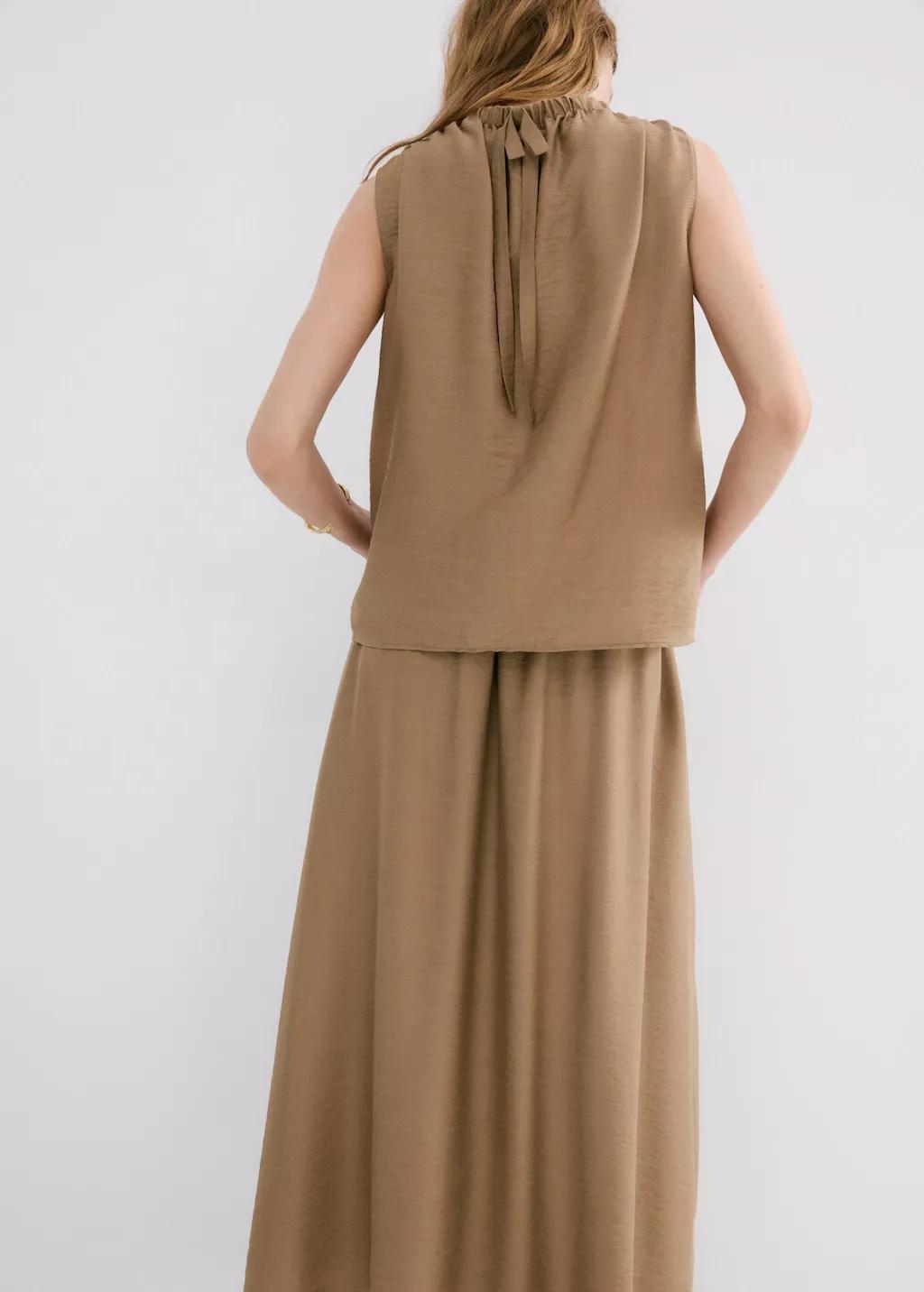 Brown Draped Neck Satin Top, 0201_30, large image number 2