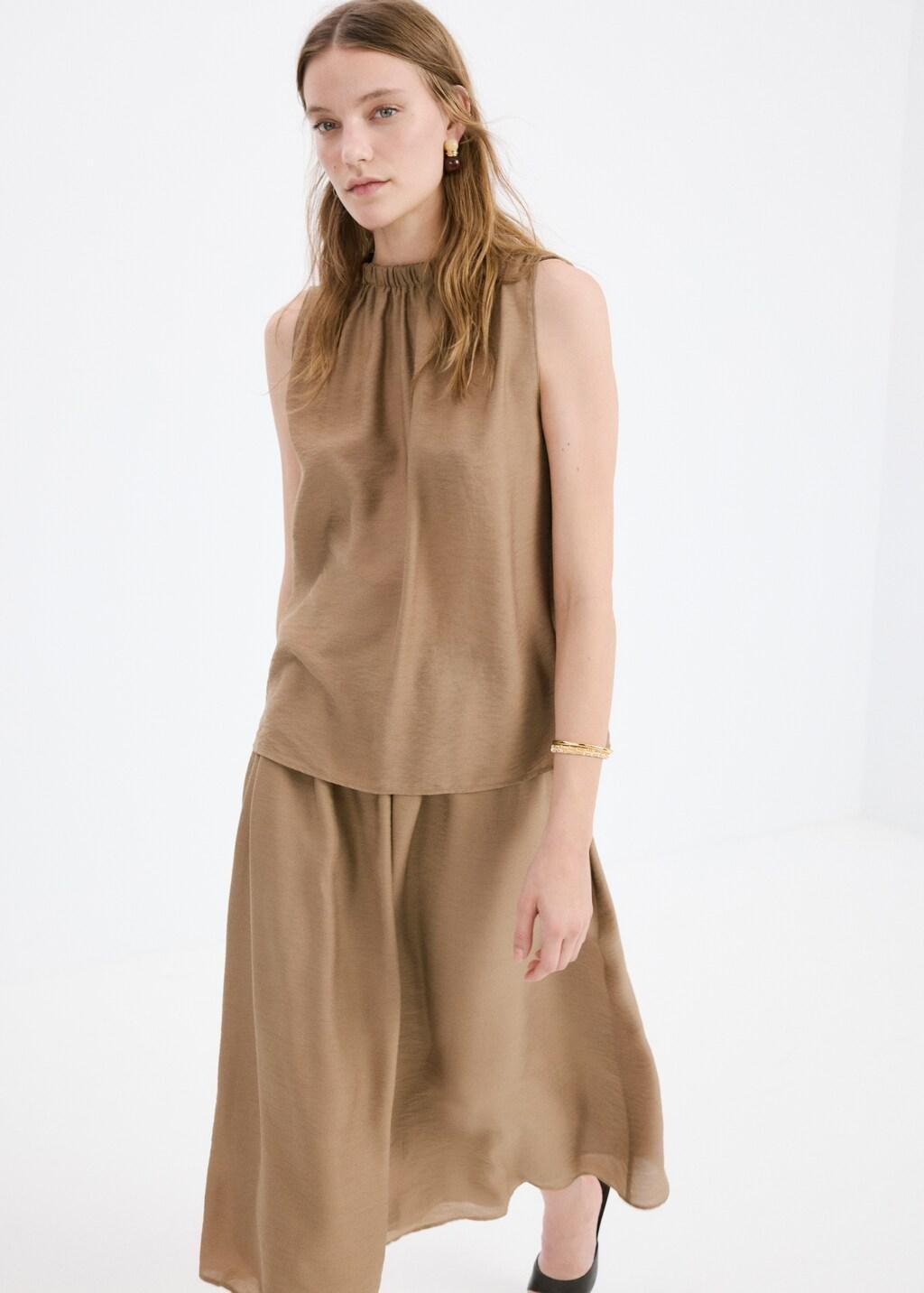 Brown Draped Neck Satin Top, 0201_30, large image number 3